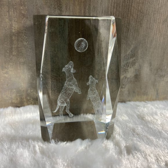 Playing Dogs Ball Puppies Laser Etched Crystal Glass Rectangle Paperweight 3D - Picture 4 of 10